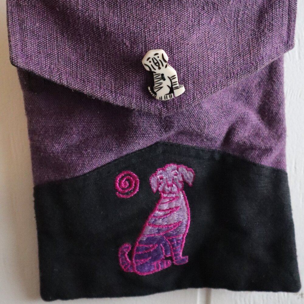 Venus Imports Crossbody Purse Purple Black Dog Embrodery Button Vintage Y2K